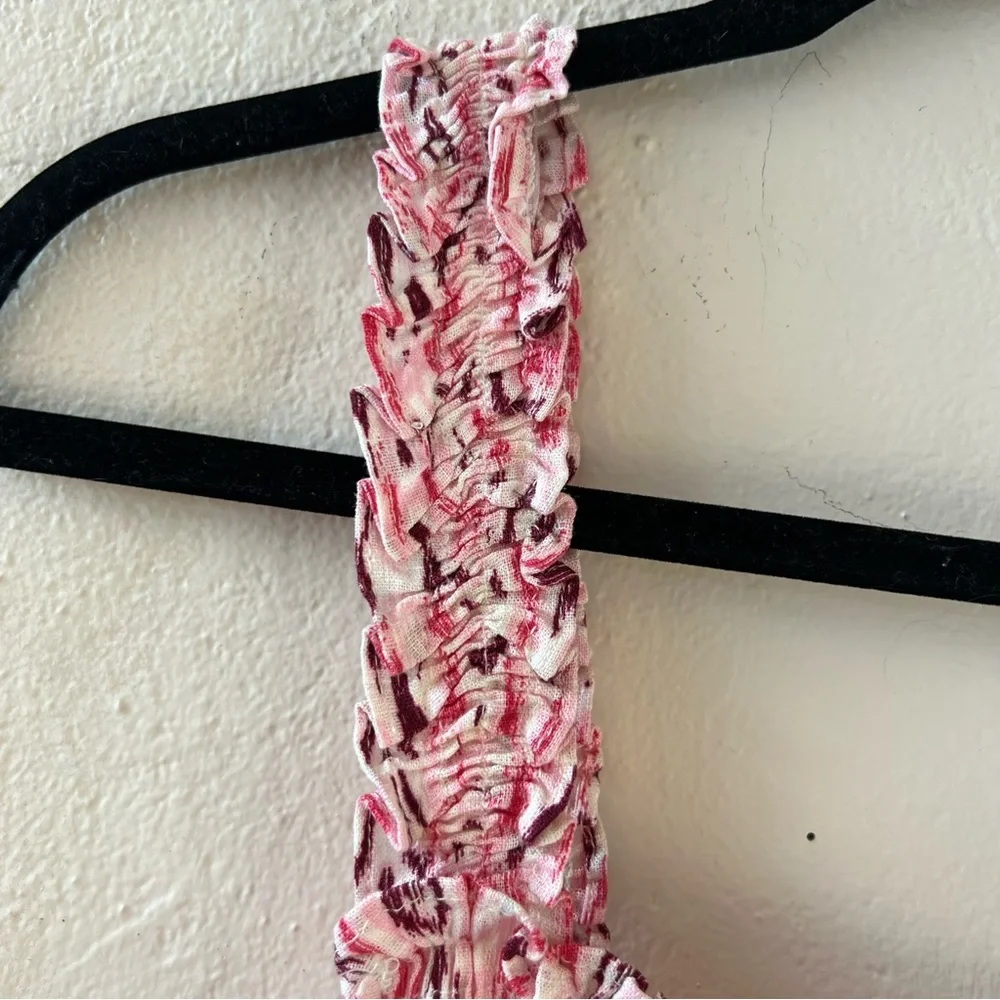 ZARA NWT 2024 Pink Linen Blend Printed Midi Dress Ruched Elastic Top Size XL - Picture 9 of 13